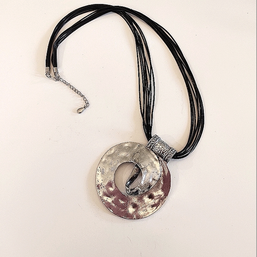 Contemporary Hammered Metal Statement Pendant Necklace
